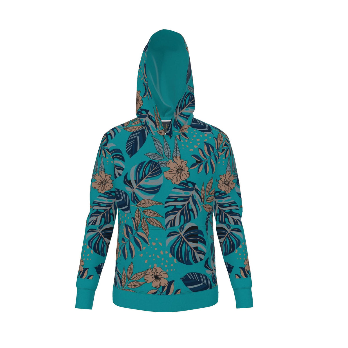 Men's Pullover Hoodie — Midnight Monstera Cyan Noir