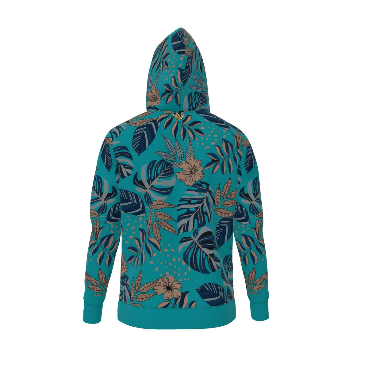 Men's Pullover Hoodie — Midnight Monstera Cyan Noir