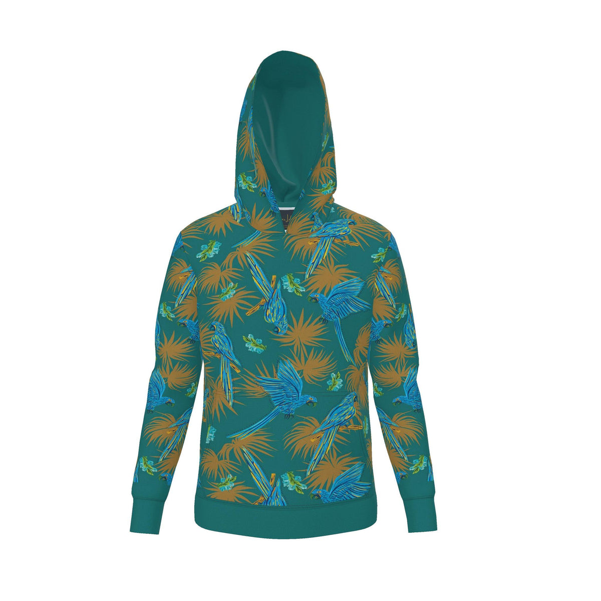 Men's Pullover Hoodie — Tropical Macaw Palm Teal