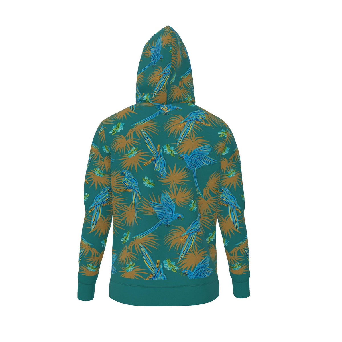 Men's Pullover Hoodie — Tropical Macaw Palm Teal