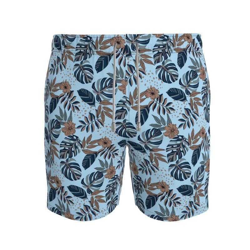 Midnight Monstera Sky Blue Men's Swim Shorts