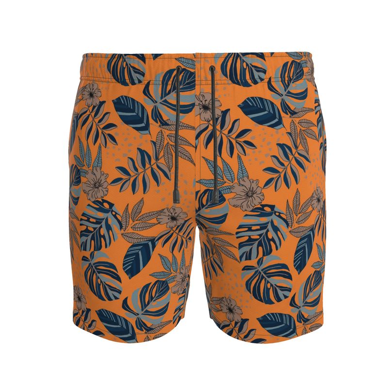 Midnight Monstera Cadmium Orange Men's Swim Shorts