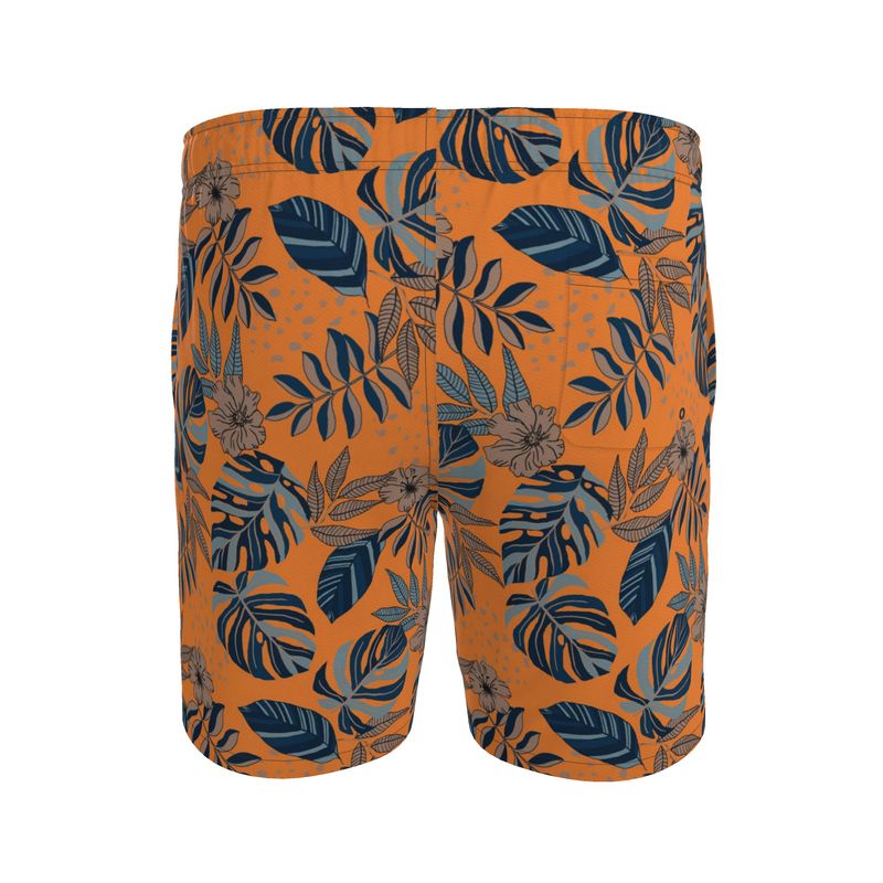 Midnight Monstera Cadmium Orange Men's Swim Shorts