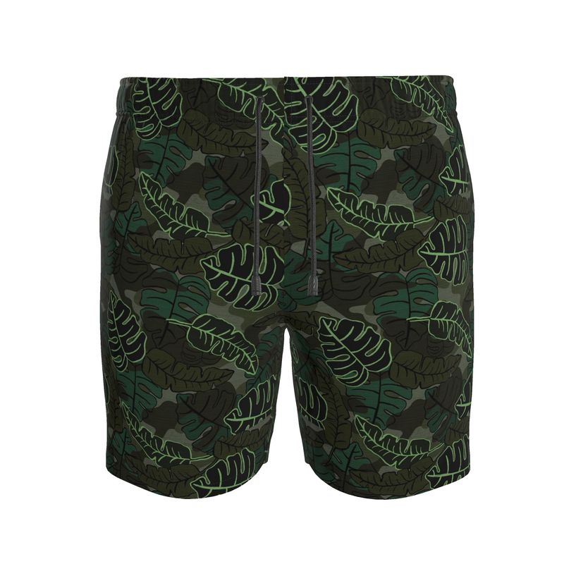 Camo Leaves Sage Noir Men's Swim Shorts
