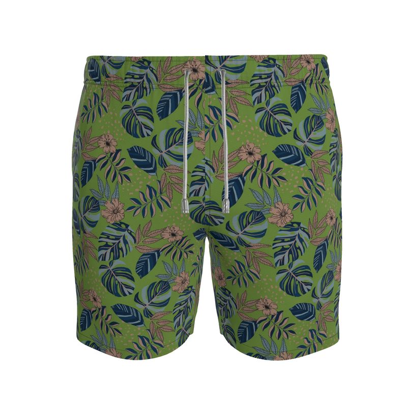 Midnight Monstera Olive Velour Men's Swim Shorts