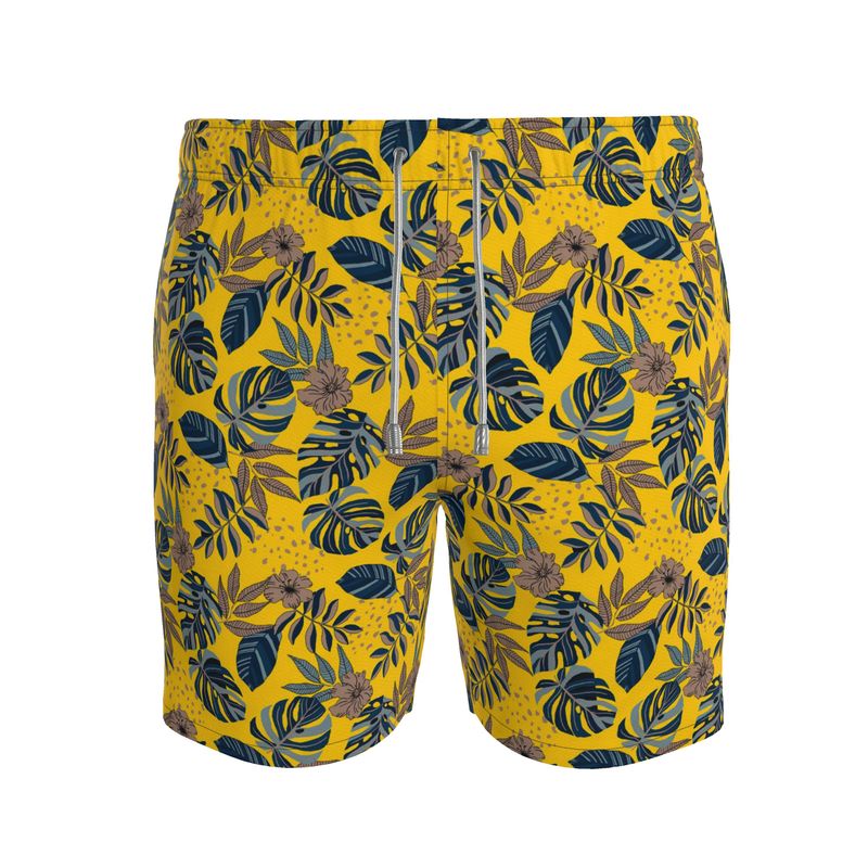 Midnight Monstera Honey Gold Men's Swim Shorts