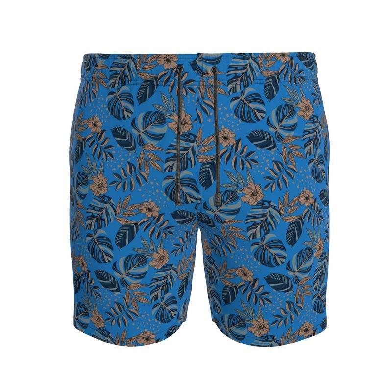 Midnight Monstera Azure Blue Men's Swim Shorts