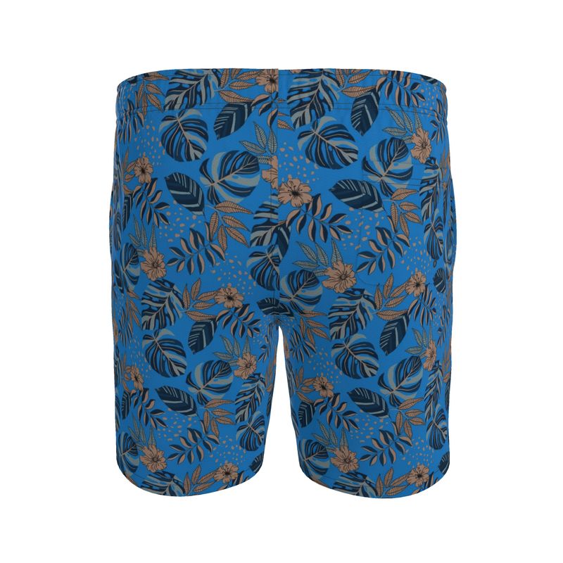 Midnight Monstera Azure Blue Men's Swim Shorts
