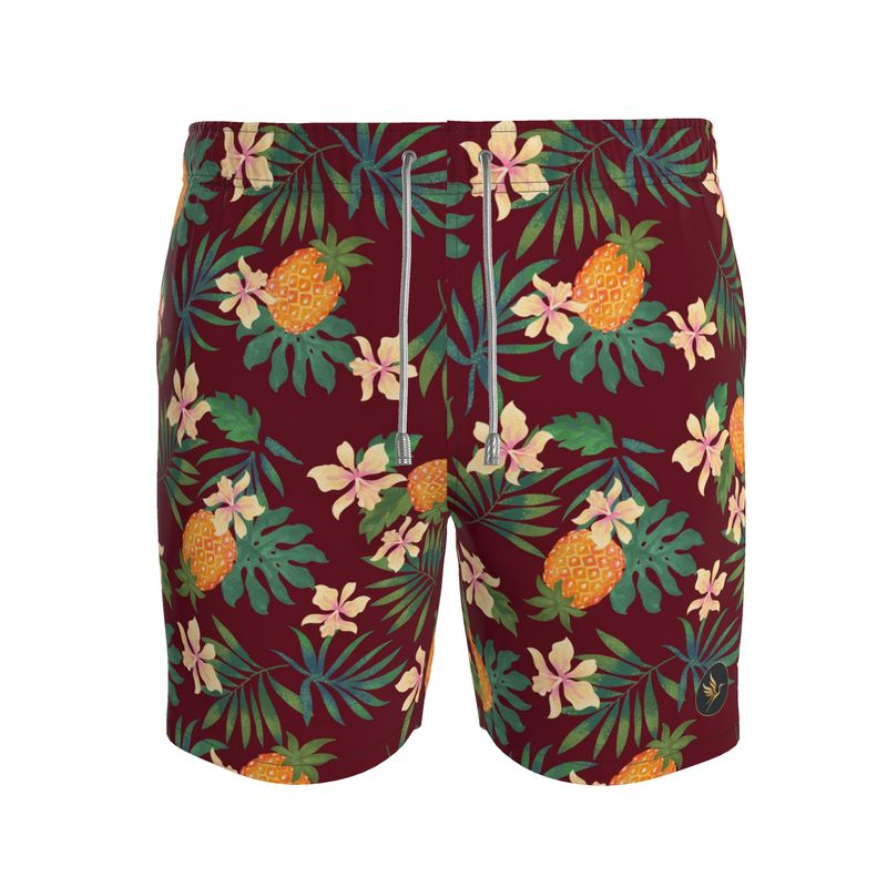 Pineapple Paradise Burgundy Men's Swim Shorts