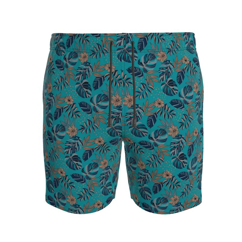 Midnight Monstera Cyan Noir Men's Swim Shorts