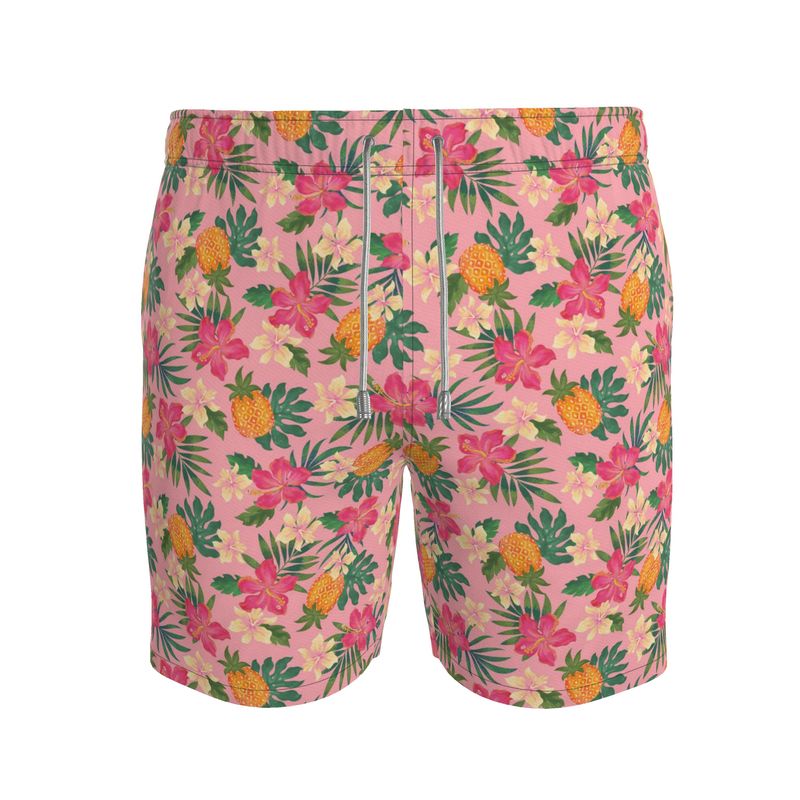 Pineapple Paradise Hibiscus Blush Men's Swim Shorts