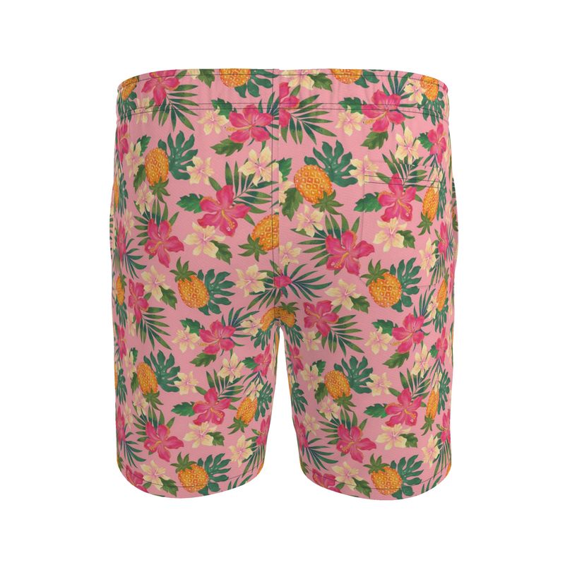 Pineapple Paradise Hibiscus Blush Men's Swim Shorts