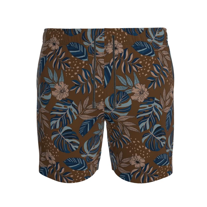 Midnight Monstera Roasted Teak Men's Swim Shorts
