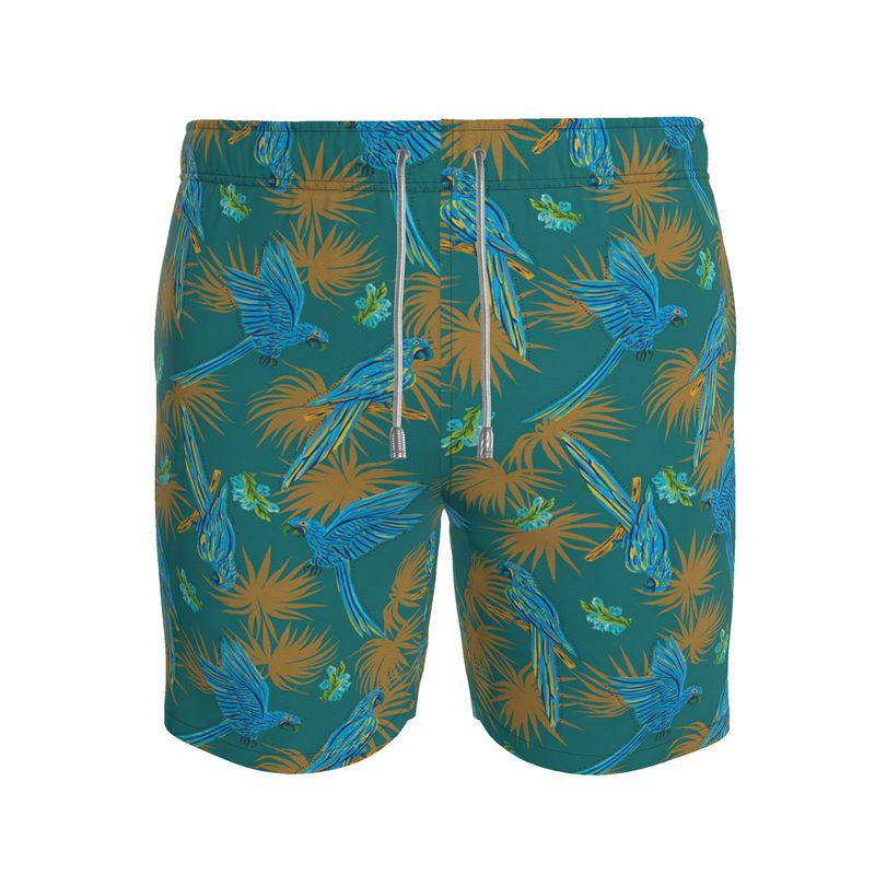 Tropical Macaw Palm Teal Men's Swim Shorts