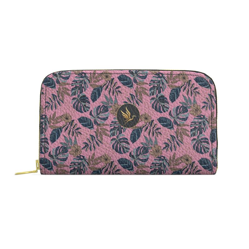 Midnight Monstera Lunaria Rose Leather Zip Wallet
