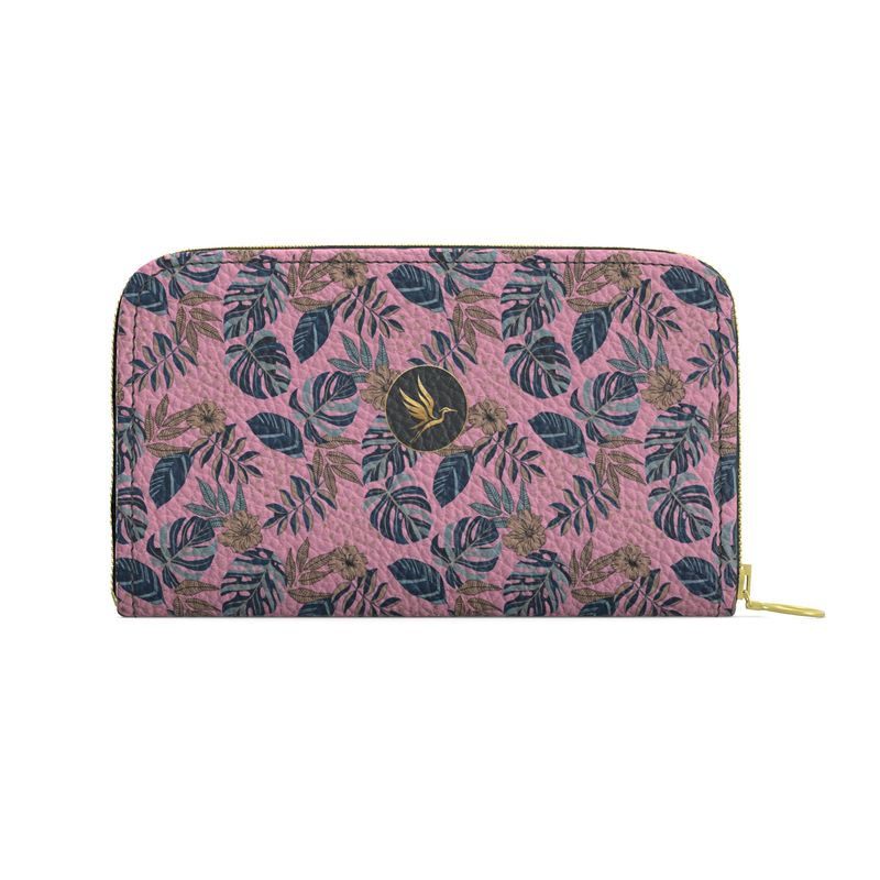 Midnight Monstera Lunaria Rose Leather Zip Wallet