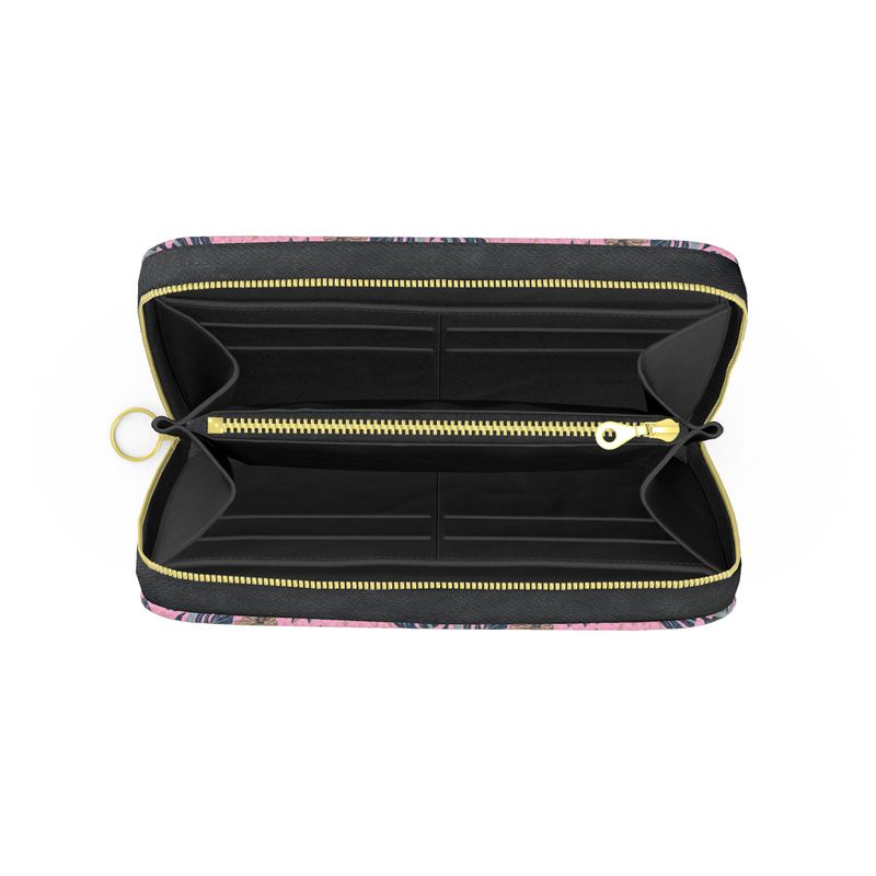 Midnight Monstera Lunaria Rose Leather Zip Wallet