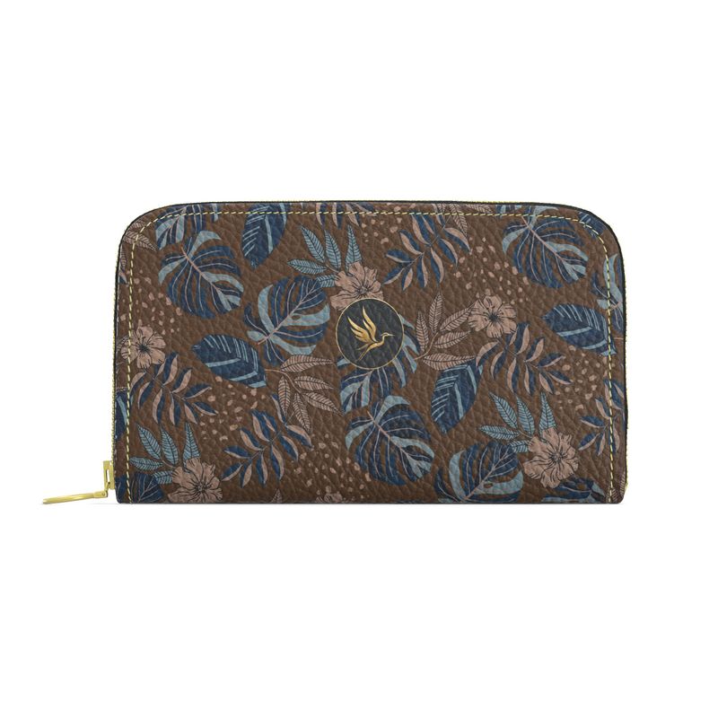 Midnight Monstera Roasted Teak Nappa Leather Destination Zip Wallet