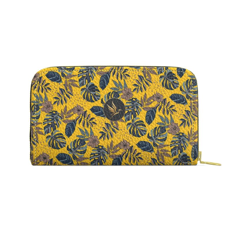 Midnight Monstera Honey Gold Leather Destination Zip Wallet