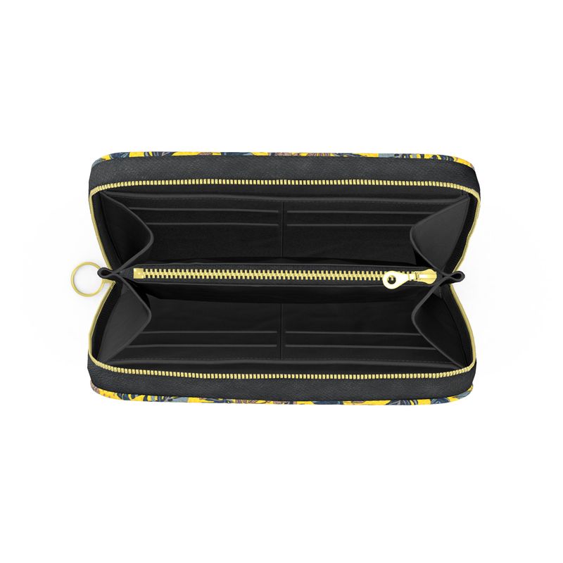 Midnight Monstera Honey Gold Leather Destination Zip Wallet