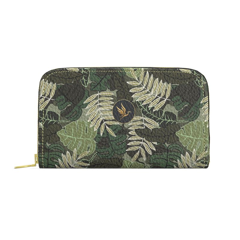 Camo Leaves Nappa Leather Destination Zip Wallet