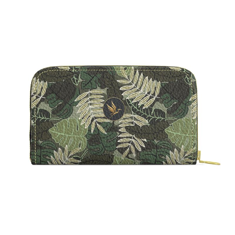 Camo Leaves Nappa Leather Destination Zip Wallet