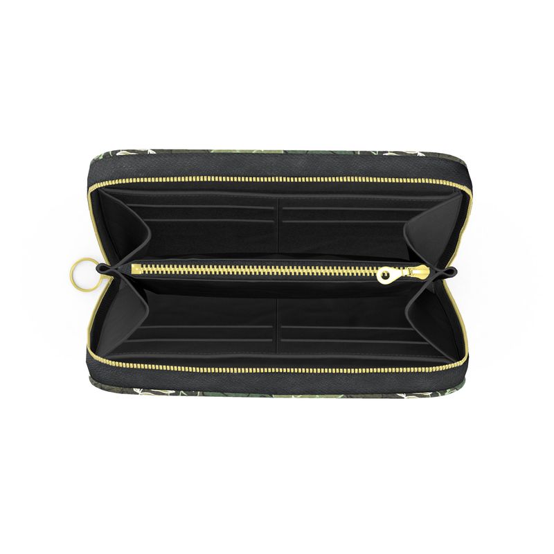 Camo Leaves Nappa Leather Destination Zip Wallet