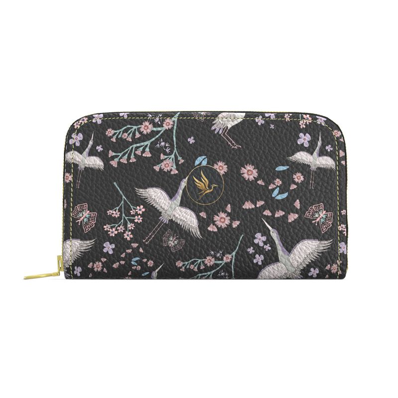 White Crane Onyx Nappa Leather Destination Zip Wallet