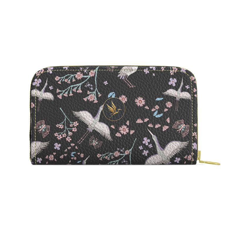 White Crane Onyx Nappa Leather Destination Zip Wallet