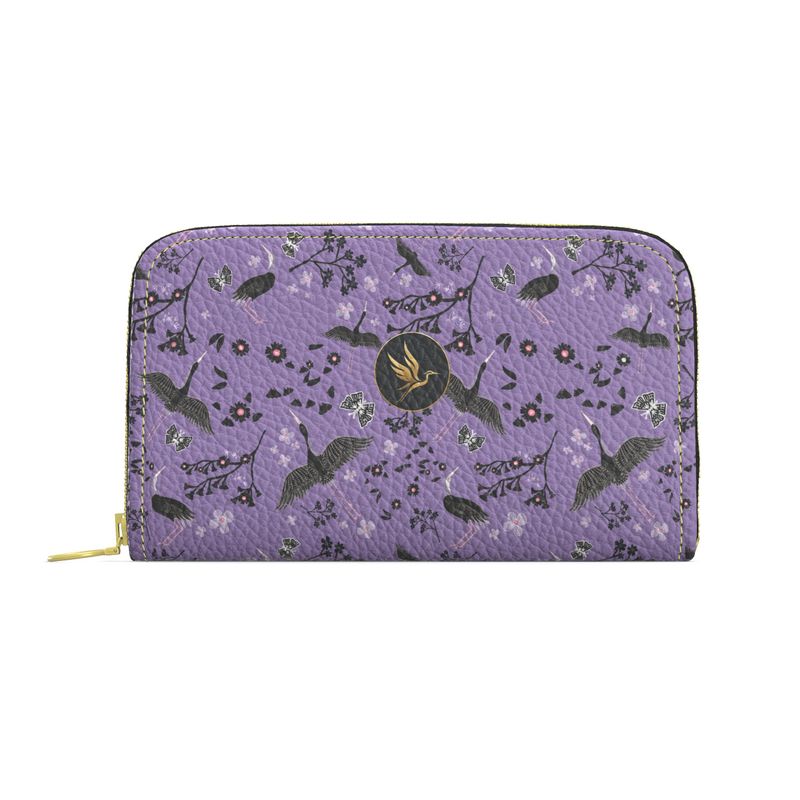 White Crane Amethyst Nappa Leather Destination Zip Wallet