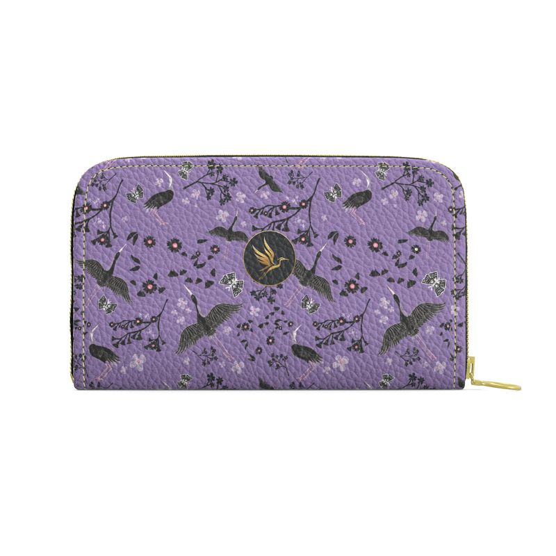 White Crane Amethyst Nappa Leather Destination Zip Wallet