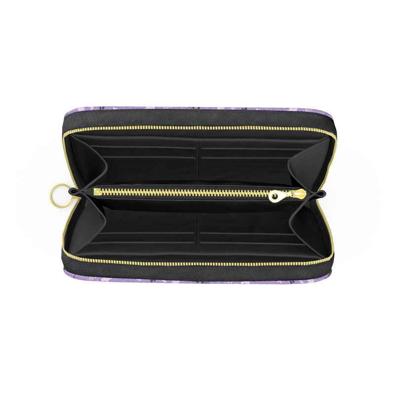 White Crane Amethyst Nappa Leather Destination Zip Wallet