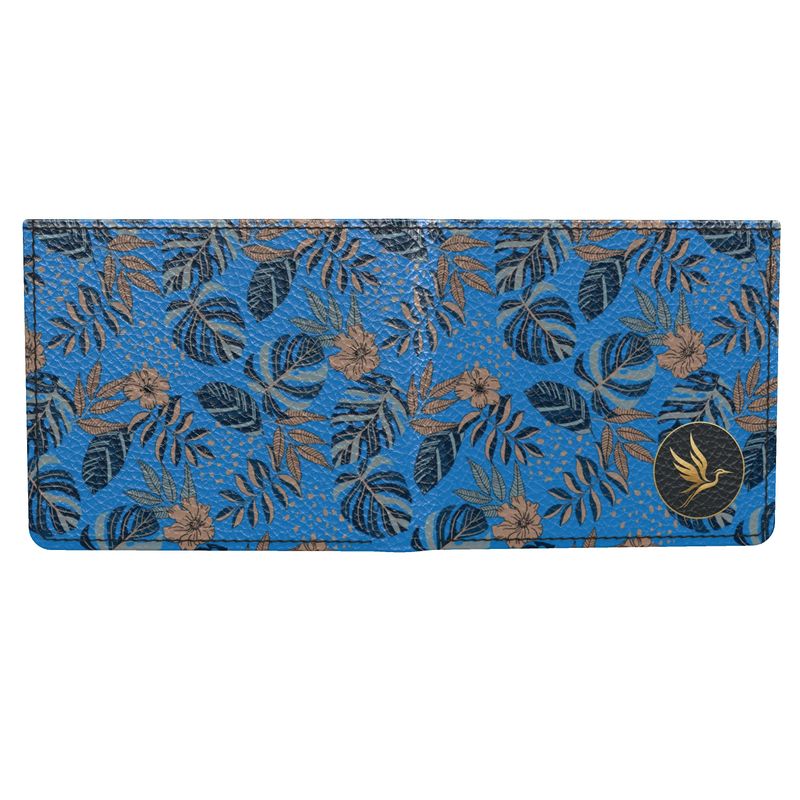 Midnight Monstera Azure Blue Men's Leather Bifold Wallet — Cards Trim