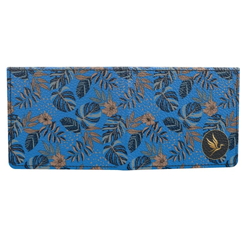 Midnight Monstera Azure Blue Men's Leather Bifold Wallet — Cards/Coins