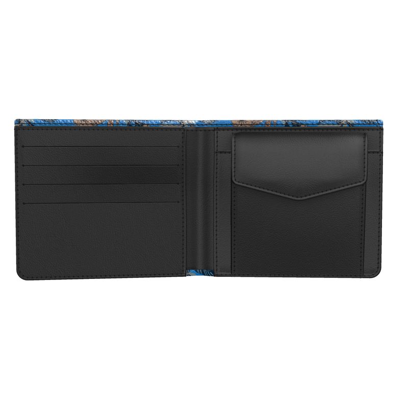 Midnight Monstera Azure Blue Men's Leather Bifold Wallet — Cards/Coins