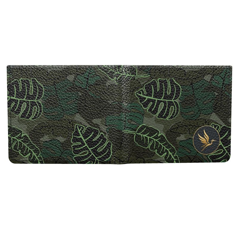 Camo Leaves Sage Noir Leather Bifold Wallet — Cards Only