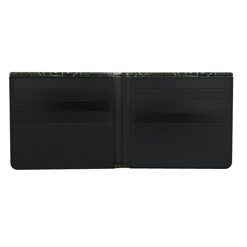 Camo Leaves Sage Noir Leather Bifold Wallet — Cards Only