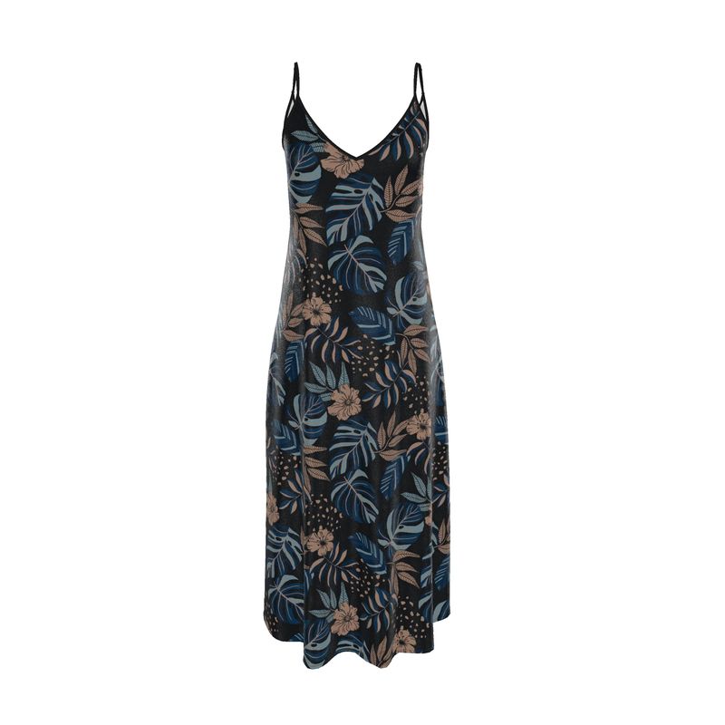 Women’s Silk Evening Slip Dress — Midnight Monstera