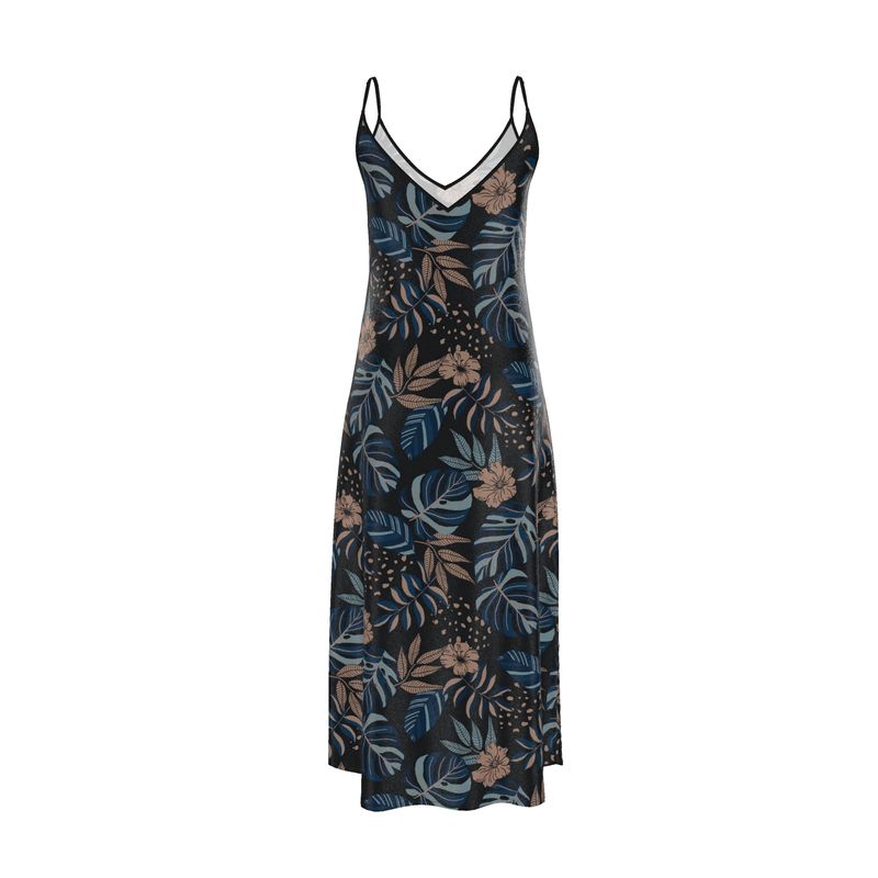 Women’s Silk Evening Slip Dress — Midnight Monstera