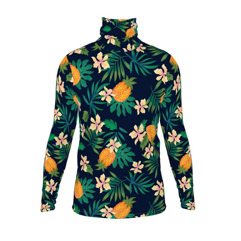 Men's High-Roll Turtleneck — Pineapple Paradise Nocturne