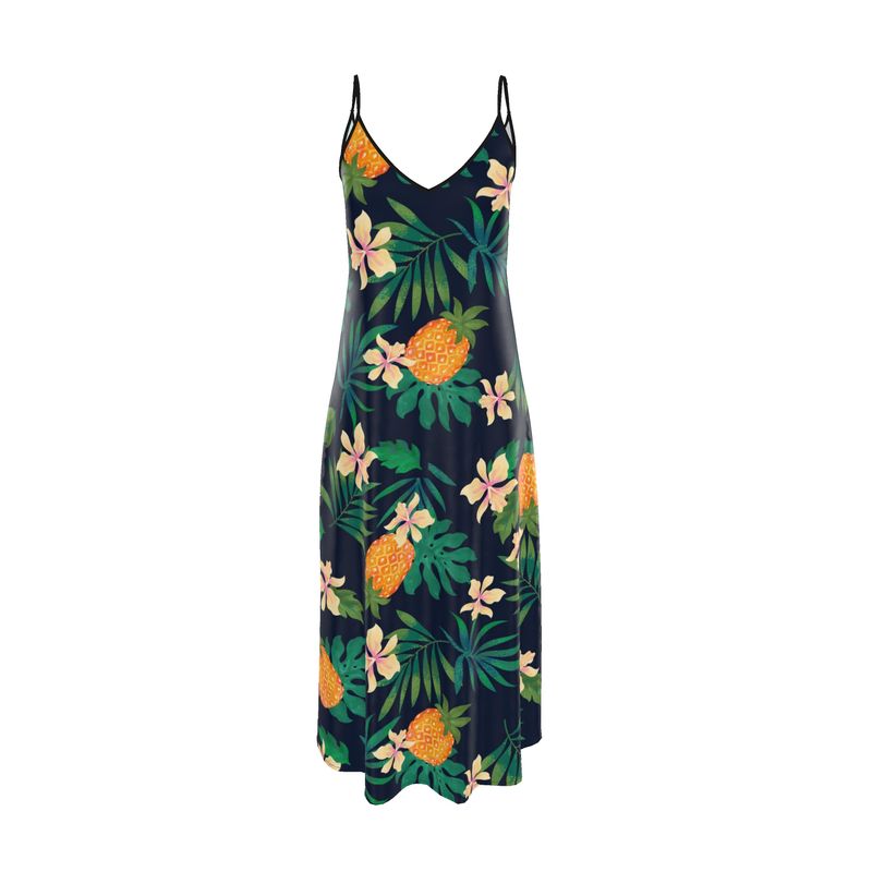 Women’s Silk Evening Slip Dress — Pineapple Paradise Nocturne