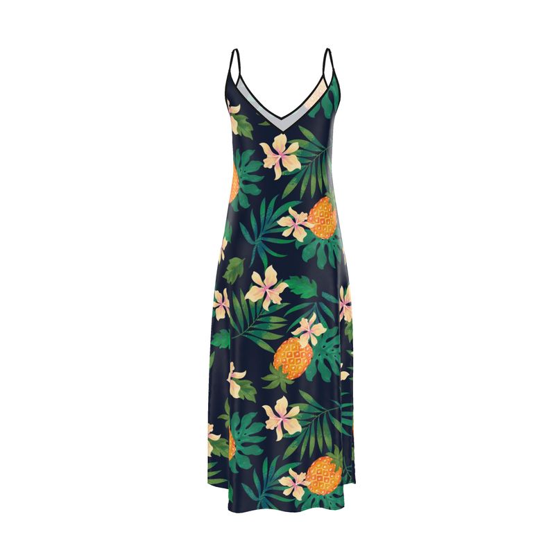 Women’s Silk Evening Slip Dress — Pineapple Paradise Nocturne