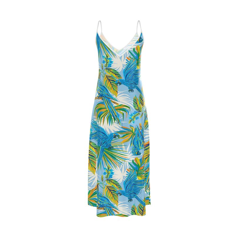 Women’s Silk Evening Slip Dress — Tropical Macaw