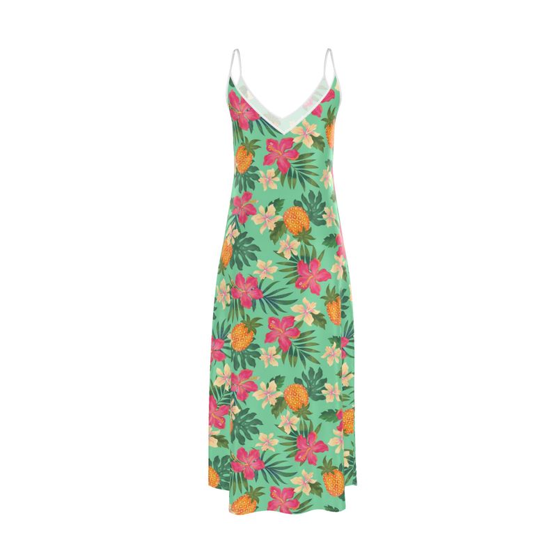 Women’s Silk Evening Slip Dress — Pineapple Paradise Aloe Mist