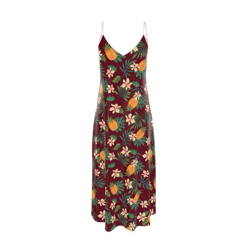 Women’s Silk Evening Slip Dress — Pineapple Paradise Burgundy