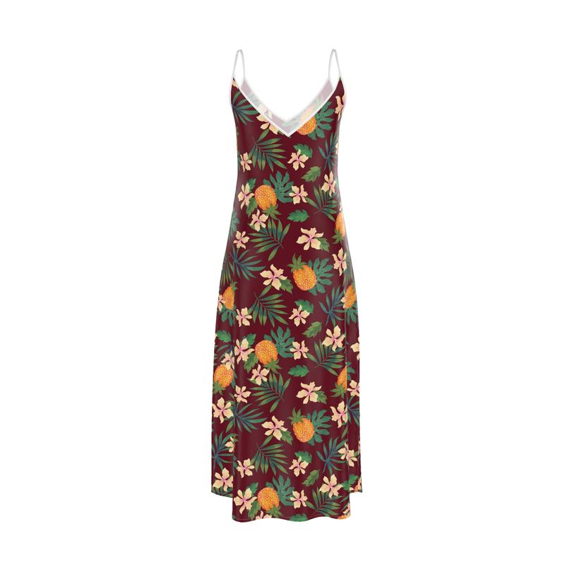Women’s Silk Evening Slip Dress — Pineapple Paradise Burgundy
