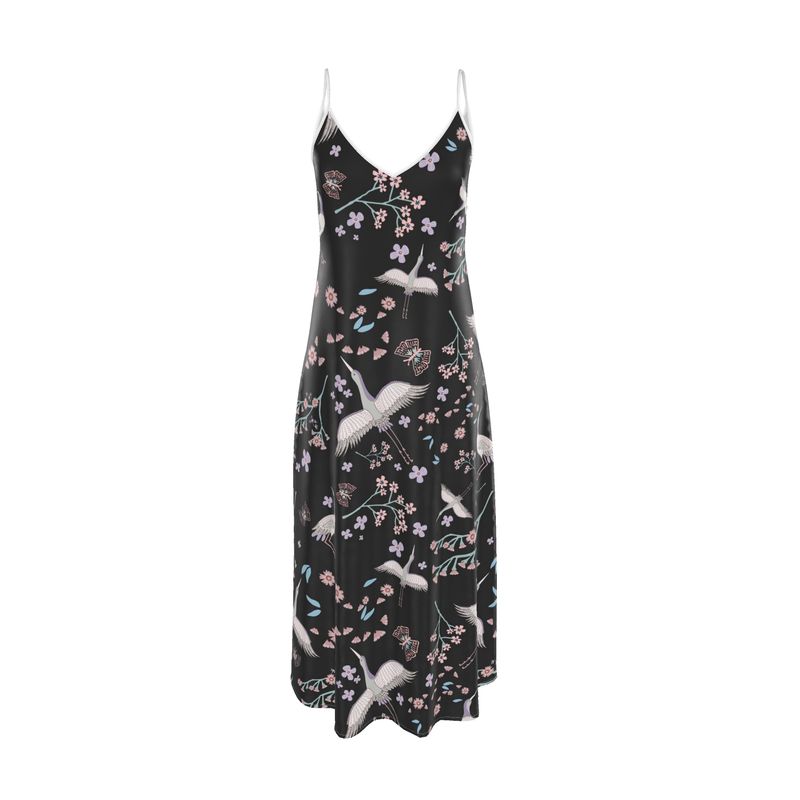 Women’s Silk Evening Slip Dress — White Crane Onyx