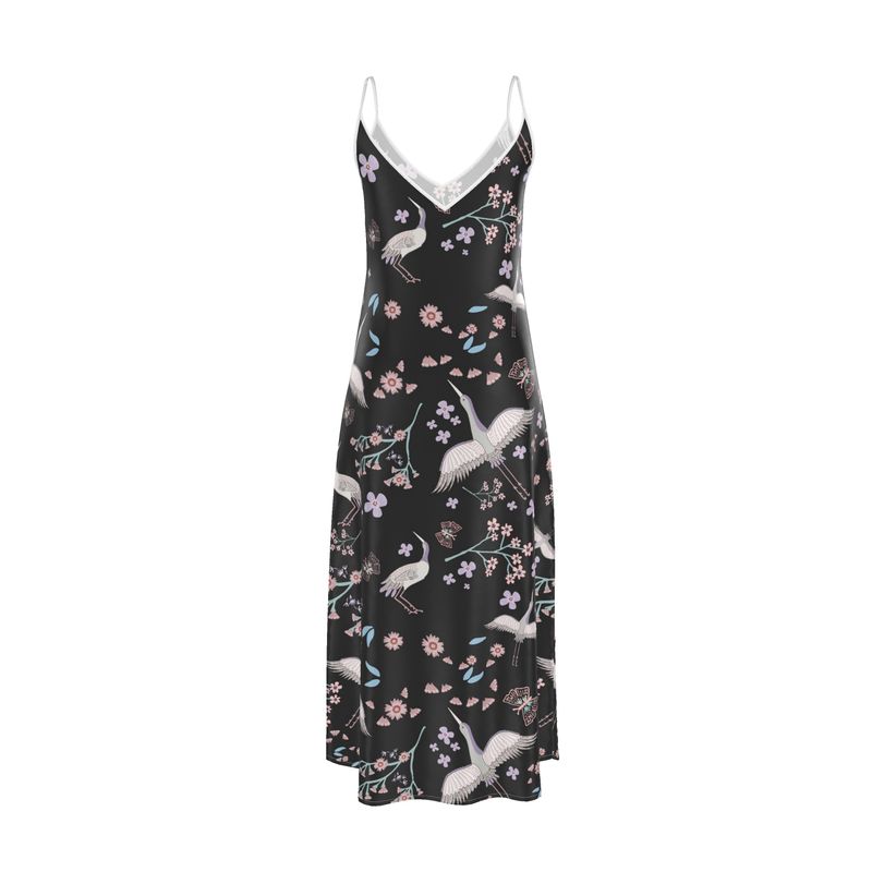 Women’s Silk Evening Slip Dress — White Crane Onyx