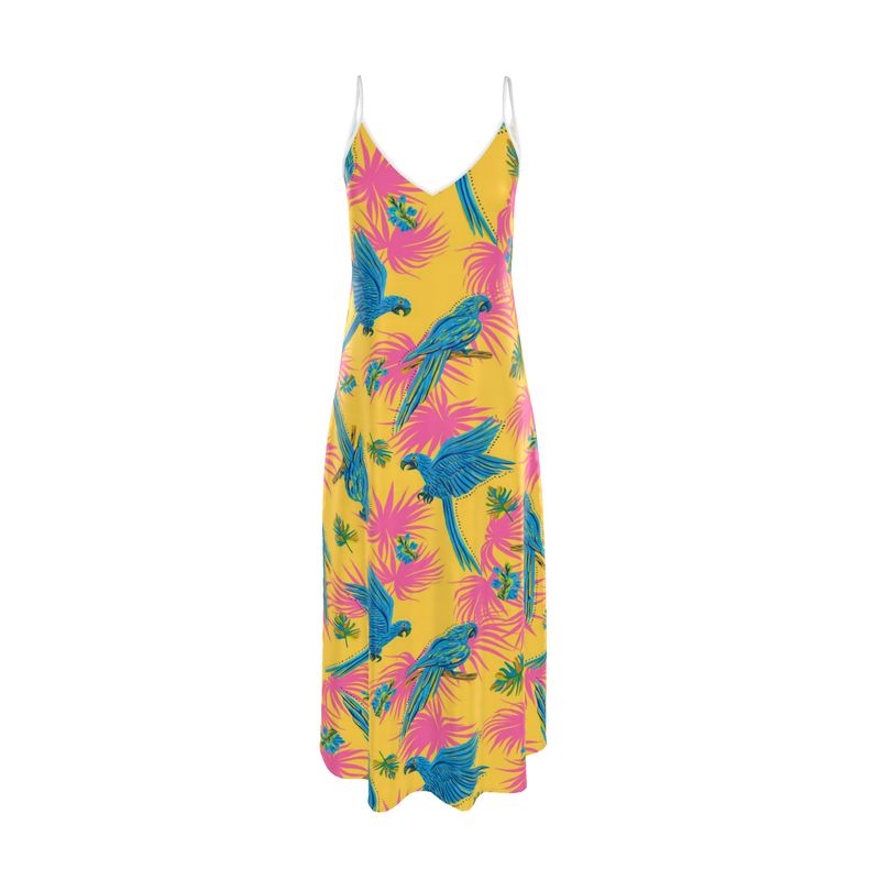 Women’s Silk Evening Slip Dress — Tropical Macaw Sunny Fuchsia