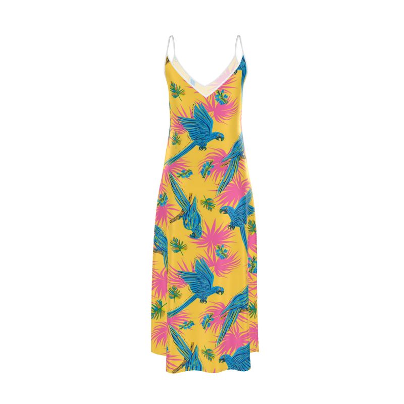 Women’s Silk Evening Slip Dress — Tropical Macaw Sunny Fuchsia